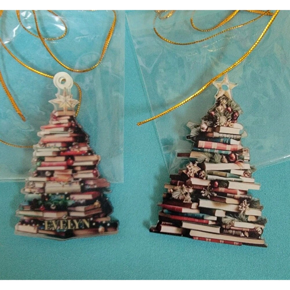 Book Lovers Bookish Christmas Tree Ornaments Lot Of 2 Evelyn 4"
